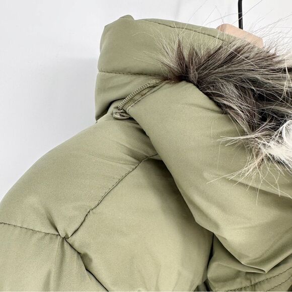 Sam Edelman Water Repellent Faux Fur Trim Puffer Jacket Quilted Green Women's M - Picture 9 of 13